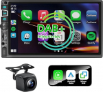 7-tolline Double DIN autoraadio juhtmevaba CarPlay & Android Car, Bluetooth, t&auml;ielik puutetundlik autoraadiokuvar FM, DAB+ ja mikrofoni tugi tagurduskaameraga