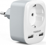 TESSAN Adapter &Scaron;veits Saksamaa, &Scaron;veitsi reisiadapter koos 2 USB, Pistikupesa adapter &Scaron;veits, Pistik &Scaron;veits, vooluadapter &Scaron;veits, reisipistik &Scaron;veits, adapter &Scaron;veits, T&uuml;&uuml;p