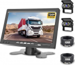 Tagurduskaamera komplekt 7-tollise LCD-ekraaniga - tagurduskaamera koos monitori toetusega IP67 veekindel 18IR &ouml;&ouml;n&auml;gemine - 2 tagurduskaamerat + 4 pins 33 ft lennukaabel veoautole/bussile/pakiautole/haagisele 12V-24V