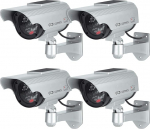 TOROTON Dummy Camera Fake Surveillance Camera CCTV with Flashing LED Light Security Camera for Indoor and Outdoor Use - Pack of 4 (Silver)