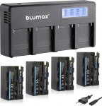 Blumax 4 x aku NP-F750 / NP-F550-4400 mAh + LCD 4-kanaliline kiirlaadija, mis &uuml;hildub Sony NP-F570 NP-F960 v&auml;lklambi videovalgustite v&auml;lkmonitoriga.