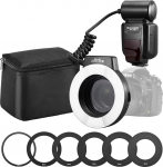 K&F CONCEPT TTL makro v&auml;lklambi r&otilde;ngassalvesti, mis &uuml;hildub Nikon DSLR GN 14 AF lisavalgusadapteri r&otilde;ngaga