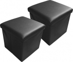 Komplekt 2 kokkupandavat istmekuubikut koos hoiuruumiga, jalahoobi hoiukast, kunstnahast istmekapp, 38 x 38 x 38 cm, must