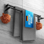 LOBUX - R&auml;tikukang ilma puurimata must - 80 cm, roostevaba roostevaba teras - Double Towel Rail Bathroom Self-Adhesive - Towel Rail, Bath Towel Holder Including 2 Towel Hooks - Bathroom, Shower Screen, Kitchen