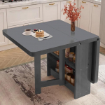 Klappbarer K&uuml;chentisch aus Massivholz mit Klappblatt, 2-stufigem Ablagefach und 3-in-1-Klappdesign f&uuml;r den Einsatz im Esszimmer, im B&uuml;ro oder zu Hause. Auf der Suche nach Gl&uuml;ck