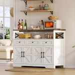Sideboard, k&ouml;&ouml;gikapp 3 sahtli ja 4 uksega, buffetkapp t&ouml;&ouml;tasapinnaga ja avatud riiulitega, maal&auml;hedane kohvibaar elutuppa, k&ouml;&ouml;ki, s&ouml;&ouml;gituppa, 140 x 35 x 95 cm, valge