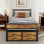 CAIYUN KAHEKOHALINE VEDERAAM Voodiraam, mis sobib 140 X 200 CM MATRASSI METALLVOODI 4 P&Ouml;&Ouml;&Ouml;RJAD Pehmendusega peaplaat Vintage Brown