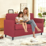 Mingone 2-kohaline diivan, v&auml;ike kaasaegne polsterdatud diivan, lihtne linane diivan 2 padjaga, diivan elutuppa, magamistuppa, kontorisse, koridori, punane