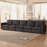 Modernne 5-kohaline diivan, mis on valmistatud pehmest veluurkangast halli v&auml;rvi, sirge modulaarne diivan elutuppa, mugav diivan tugeva raamiga, mitmek&uuml;lgsed diivanid ja diivanid kaasaegse disainiga