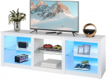 WLIVE TV-kapp valge Lowboard 22 v&auml;rvilise LED-valgustusega ja avatud kambritega TV-plaat 55 60 65 70 75-tollise televiisori jaoks, HiFi-kaapp, 166 x 39 x 56 cm, valge