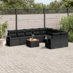 Modulares Gartensofa komplekt 10-TLG. Schwarz Poly Rattan mit Kissen und Ablage als Garten Sofagarnitur