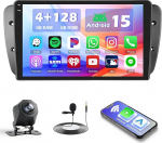 Hikity 4+128G Autoradio f&uuml;r Seat Ibiza 6J 2009-2013, 9" Bildschirm Radio mit Wireless CarPlay Android Auto Bluetooth Navi GPS WiFi EQ USB