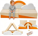 Laste m&auml;ngusohva - 11-osaline modulaarne laste diivan 140 x 65 x 63 cm, sametkate vetth&uuml;lgav, 25D PU vaht, m&auml;ngusohva lastetoas, CE EN71 & &Ouml;ko-Tex, laste diivan koos kleebisega kingituseks