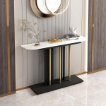 Eingangstisch, schmaler Konsolentisch f&uuml;r den Eingangsbereich, Konsolentisch mit Metallgestell, Eingangstisch mit Ablagef&auml;chern, f&uuml;r Wohnzimmer, Flur, Foyer (Wei&szlig;gold, 80 cm/31,5 Zoll)