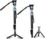 SIRUI P-424FS 169.4 cm Carbon Fibre Camera Monopod with VH-10 Fluid Video Head, Professional Heavy Duty Monopod with Tripod Base, Flip Locks for DSLR Camera, Max.