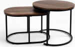 Kohvilaudade komplekt 2 puidust, elutoa laud, &uuml;mmargune ja ovaalne metallraamiga, must, k&uuml;ljelaudade komplekt, ruumi s&auml;&auml;stev, pesitsuslauad t&ouml;&ouml;stuslikus disainis (Wood Look, must)