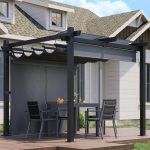 JUMMICO Aluminium Pergola Pavillon 3x3m wasserdicht stabil Winterfest, Gartenpavillon mit Schiebedach & Seitenwand, Sonnenschutz f&uuml;r Garten Terrasse & Balkon, sch&uuml;tzt vor Sonne, Regen, langlebig, Grau