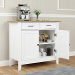 K&ouml;&ouml;gikapp, uste ja sahtlitega riidekapp, 91 &times; 40 &times; 82 cm, puitlaastplaat/MDF, maamaja stiilis, k&ouml;&ouml;gikapp koos t&ouml;&ouml;tasapinnaga k&ouml;&ouml;ki, s&ouml;&ouml;gituppa ja elutuppa (valge, tammedekor)