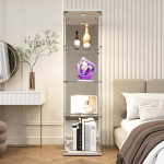 Klaasist vitriinkapp LED 164 x 42,5 x 36,5 cm Klaasist vitriinkapp lukuga 4 riiulit L&auml;bipaistev suur tagumine peegel kollektsiooni vitriin (4 kihiline peegel + tuled, valge)