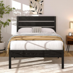 VECELO &uuml;heinimesevoodi raam 90 x 200 cm, metallist voodi paksu puidust pealae ja lamellip&otilde;hjaga, 31 cm voodi all olev hoiuruum, sobib ideaalselt magamistuppa, must