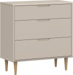 Forte Sherbrooke Sideboard 90, moodne skandi stiil, lihtne kokkupanek t&auml;nu Forte EasyKlixile, 3 sahtlit, k&otilde;rged jalad, puidukomposiit, kashmeerbeež, 89,9 cm lai x 93 cm k&otilde;rge x 43 cm s&uuml;gavus.