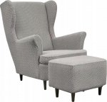 Wing Chair Cover & Ottoman Protective Cover - Arm Chair Cover Stretch + Upholstered Stool Grey - Strandmon Arm Chair Cover and Stool Cover - Elastic Velvet Velour Dirt-Repellent - Oeko-Tex 100