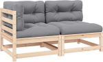 2 TLG Gartenlounge Set Massivholz Kiefer 70 x 70 cm Grau Outdoor Diivan Balkonm&ouml;bel Set platzsparend modular inkl Sitz und R&uuml;ckenkissen f&uuml;r Terrasse Garten und kleine Balkone
