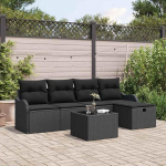 Modulares Gartensofa Schwarz als 6-teiliges Outdoor-Sofa-Set aus Poly-Rattan mit Kissen