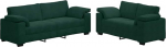 2-teiliges Sofa-Set mit Kissen aus dunkelgr&uuml;nem Samt, stabiles Holz- und Metallgestell, breite Armlehnen, dick gepolstertes Sitz- und R&uuml;ckenpolster f&uuml;r hohen Komfort, ideal