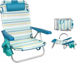 Strandstuhl mit Mehreren Positionen, mit Kopfst&uuml;tze, Polster und Seitentasche, Leichter Aluminiumrahmen und atmungsaktivem Stoff, integrierte Handgriffe