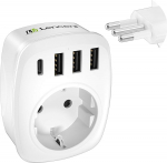 LENCENT Travel Adaptor Power Adapter Saksamaa pistik, EU to IT, t&uuml;&uuml;p L, reisipistiku adapter Itaalia T&scaron;iili Uruguay S&uuml;&uuml;ria seinapistikupesad 3 USB/1 Type C/AC pistikupesa adapteriga