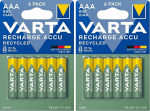 VARTA Batterien AAA, wiederaufladbar, 6 St&uuml;ck, Recharge Accu Recycled, Akku, 800 mAh NI-Mh, aus 21% recyceltem Material, vorgeladen, sofort einsatzbereit (Packung mit 2)
