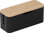 Relaxdays kaablikarp elektripistikule, bambus, kaas HBT 14,5 x 34 x 11 cm, peidab kaablid, pistikupesa kast, naturaalne/must