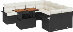 9-teiliges Garten Diivan Set mit Kissen Schwarz Poly Rattan Akazie Gartenlounge Model3349312