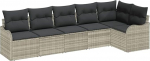6-teiliges Garten-Sofa-Set mit Kissen Hellgrau Poly Rattan, 2-Sitzer Garten-Sofa mit Kissen Hellgrau Poly Rattan Gartenlounge Model3345722