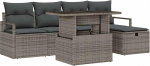 6-teiliges Garten Sofa Set mit Kissen Grau Poly Rattan, 2-Sitzer Garten Sofa mit Stauraum und Kissen Grau Poly Rattan Gartenlounge Model3361118