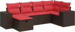 6-TLG. Garten-Sofagarnitur mit Kissen Braun Poly Rattan Gartenlounge Model3325690