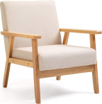Mingone Armchair / Couch, Wood with Linen Fabric, for Bedroom, Lounge, Living Room, Office, Garden, Courtyard