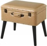 Relax World Leather Suitcase Stool with MDF Frame, Spruce Legs Height 25 cm, Container 50 x 35 x 20 cm, Supports up to 100 kg (Beige)