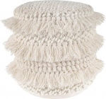 Qiyano Round Boho Style Soft New Zealand Wool Pouf with Fringes and Tassels Natural Material Handmade Bohemian Style Ethnic Stool Living Room Bedroom Wardrobe Colour: Ivory