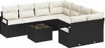 9-teiliges Garten-Sofa-Set mit Kissen Schwarz Poly Rattan, 2-Sitzer Garten-Sofa mit Kissen Schwarz Poly Rattan Gartenlounge Model3346317