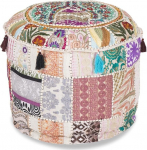 JaipurHandloom White Indian Traditional Home Decorative Ottoman Handmade and Patchwork Foot Stool Floor Cushion Cover, 58 X 33 Cm or 22 X14 inches