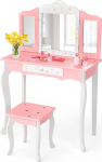 LIFEZEAL riietuslaud koos tugitooliga, laste kosmeetikalaud koos 3-suunalise eemaldatava peegliga, 2-in-1 riietuslaud koos sahtliga, puidust meigilaud t&uuml;drukutele, valge + roosa (roosa)