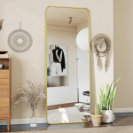 Koonmi Standing Mirror with Rounded Corners, 53 x 163 cm, Round Corners, Full Body Mirror with Stand, Large Floor Standing Mirror, Full Body Mirror, Wall Hanger for Bedroom, Living Room, Gold