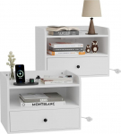 BonVache 2 rippuva &ouml;&ouml;kapi komplekt, seinale paigaldatav, avatud ruumi ja sahtlitega, pistikupesade ja liidestega, kaasaegne, elutuppa, magamistuppa, valge