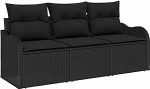 3-teiliges Garten Diivan Set mit Kissen Schwarz Poly Rattan Gartenlounge Model3345563