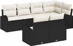 Rantry 7-teiliges Garten Sofa Set mit Kissen Schwarz Poly Rattan Gartenlounge Model3346077