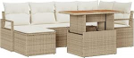 Rantry 7-teiliges Garten Sofa Set mit Kissen Beige Poly Rattan Gartenlounge Model3358472