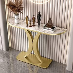 Generisch Schmaler, Leichter Luxus-Konsolentisch - Elegante Steinplatte mit goldfarbenem, geschwungenem Metallgestell f&uuml;r Eingangsbereich, Flur, Schlafzimmer, Wohnzimmer, Foyer