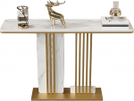 Generisch Schmaler Goldener Konsolentisch mit Stauraum - Moderner Beistelltisch f&uuml;r Wohnzimmer und Flur, abgerundete Ecken, wei&szlig;e Ausf&uuml;hrung (120x30x80cm)